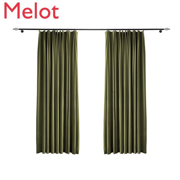 

living room home curtain nordic simple light luxury bedroom versatile solid color tea green velvet & drapes