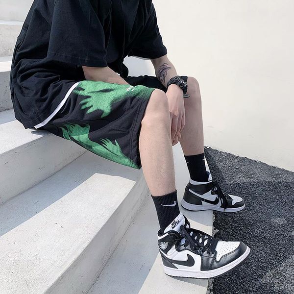 

men's shorts sports printed men streetwear loose fashion male hip hop casual knee length pants pantalones clothes ed50dk, White;black