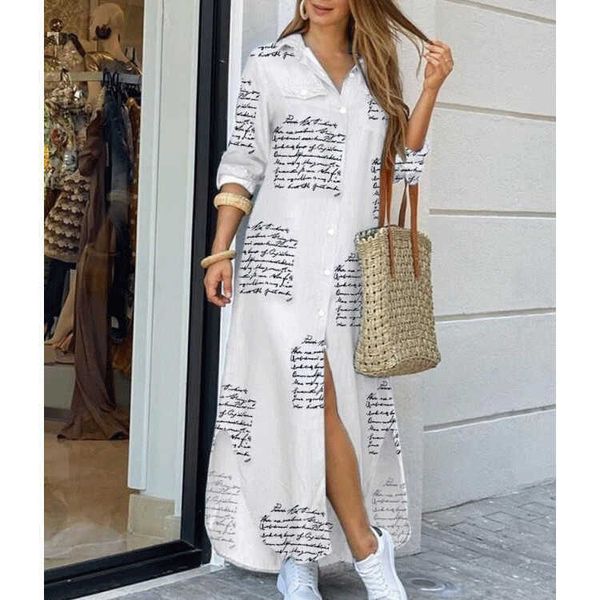 

women's 2021 new spring summer fashion printed shirt dress, White