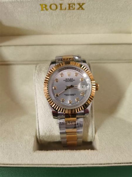 

christmas gift swiss automatic watches original box certificate 41mm 36mm mens woman18kt gold president silver diamond dial 118238 sant, Slivery;brown