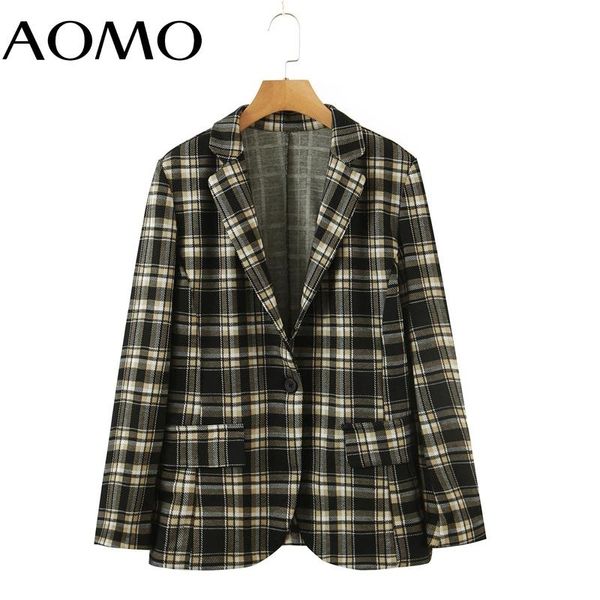 

women's suits & blazers aomo women vintage plaid blazer female long sleeve elegant 2021 autumn winter jacket ladies 8h147a, White;black