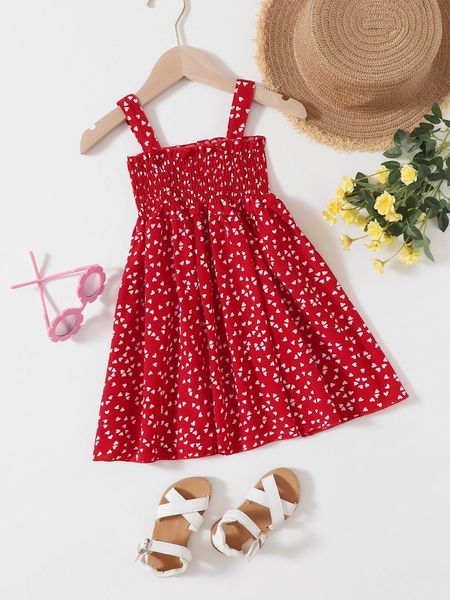 

toddler girls confetti heart shirred cami dress she, Red;yellow