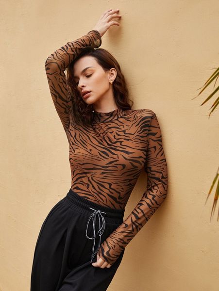 

mock neck zebra stripe print r9yy#, White