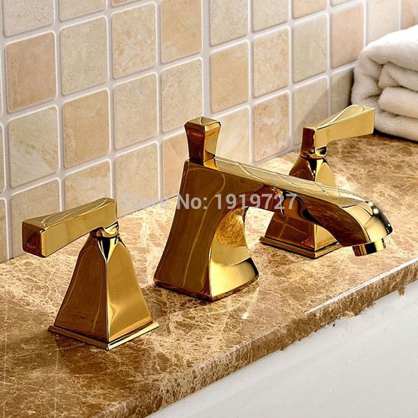 

bathroom sink faucets vidric factory direct solid brass 8" widespread 3pcs lavatory basin faucet mixer tap gold-pvd color