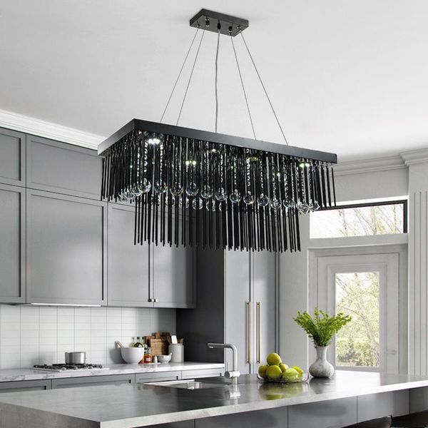 

chandeliers 60cm 80cm 100cm 120cm 150cm modern rectangle luxury creative black pendant crystal chandelier lamp for dining room el club
