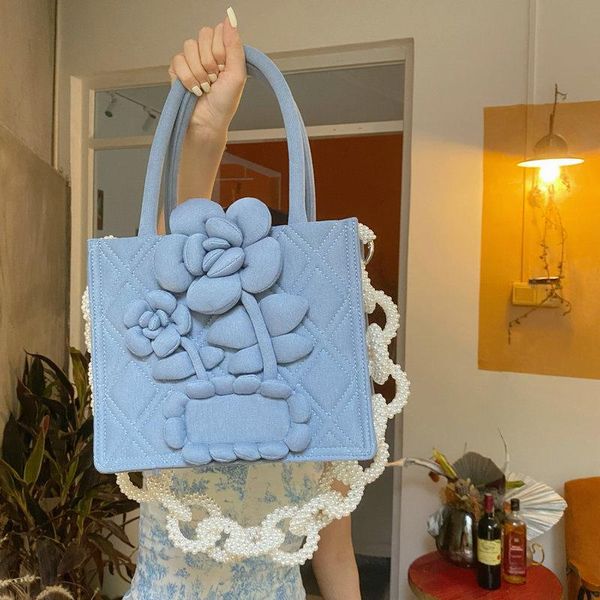 Abendtaschen Mode Dreidimensionale Blumen Frauen Handtaschen Designer Luxus Dicke Perlen Kette Umhängetasche Lingge Tuch Große Tote 7484