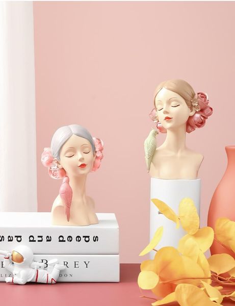 

decorative objects & figurines cute creative bouquet girl ornaments sculpture statue gifts living room tv cabinet flower arrangement modern