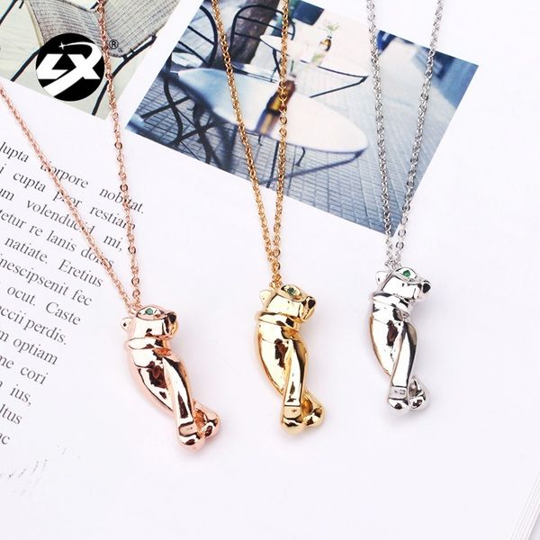 

new european and american fashion light-body leopard necklace women's creative micro-inlaid green zircon animal bracelet set wholesale, Silver