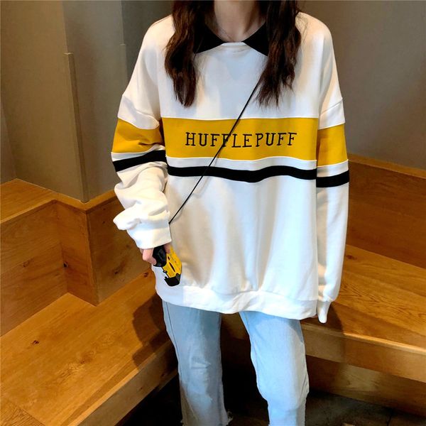

hoodies women winter leisure polo collar harajuku women pullover students letter long sleeve kpop sweatshirt sudadera mujer, Black