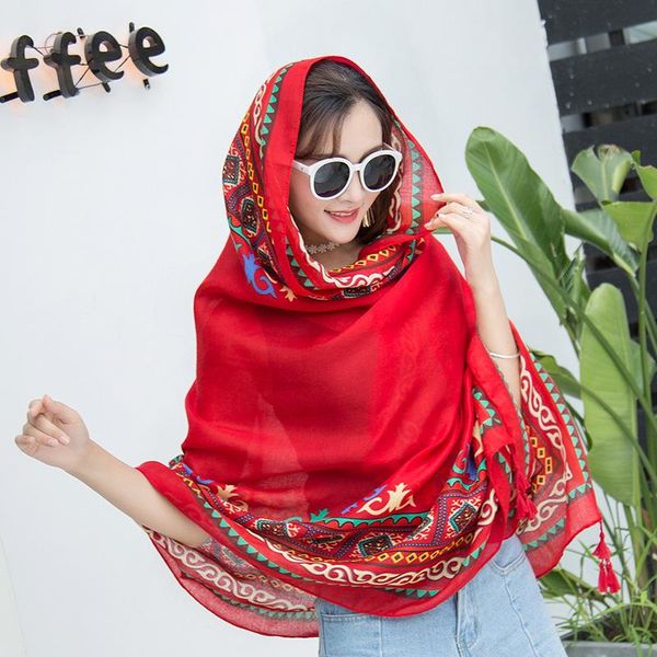 

scarves summer and autumn chaka salt lake ethnic style cotton linen scarf female travel po shawl dual-use sunshade 90x180cm, Blue;gray