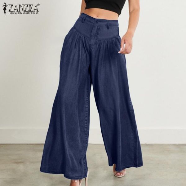 

women's pants & capris oversized denim blue fashion 2022 ol autumn wide leg casual solid ladies loose button pantalon, Black;white