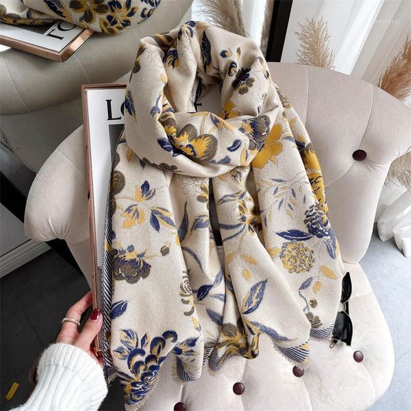 

scarves floral winter scarf women fashion print cashmere pashmina lady shawls wraps stoles female thick warm blanket1, Blue;gray