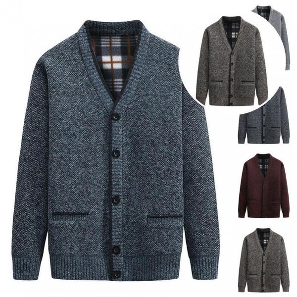 

men's sweaters trendy sweater jacket v-neck autumn winter fleece lining solid color coat men, White;black