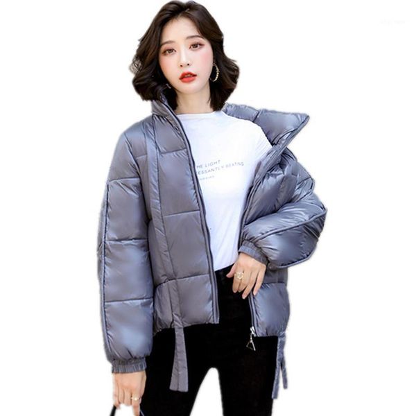 

women's down & parkas winter thick warm bread jacket for women pu leather stand collar casual cotton padded coat ladies short outwear t, Black