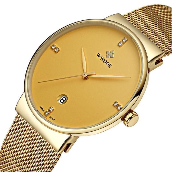 

wristwatches qzywjia 2021 men's quartz watch ultra-thin gold business stainless steel mesh strap simple waterproof calendar, Slivery;brown