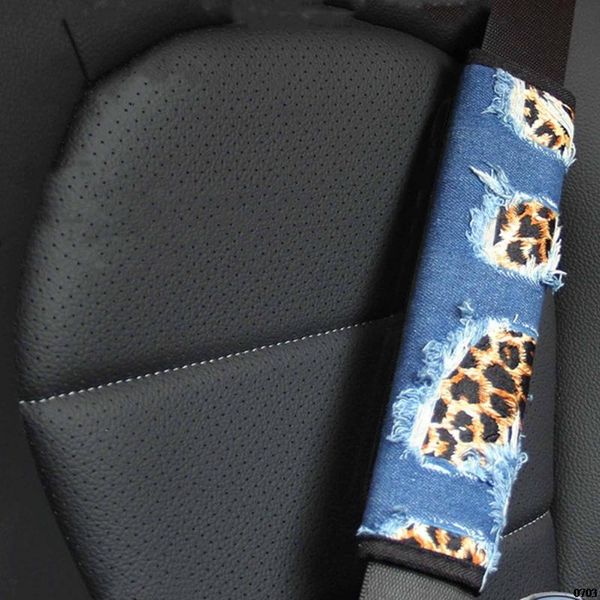 

safety belts & accessories 23cm luxury leopard printing car seat belt cover pad neck pillow waist support steering wheel auto punk old denim