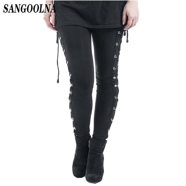 

pencil high waist pants gothic black trousers women 2021 bandage skinny fashion thin casual slim stretch punk streetwear women's & capr, Black;white