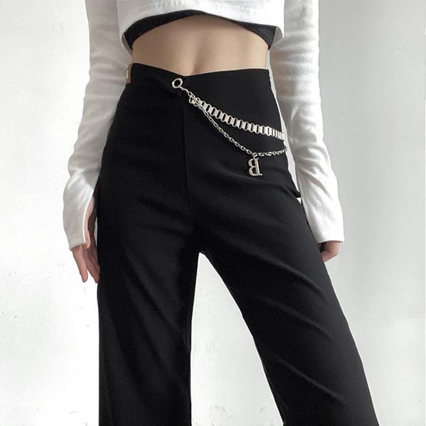 

women's pants & capris kywommnz 2021 spring autumn women trousers, irregular high waist, thin suit pants, streetwear straight solid col, Black;white