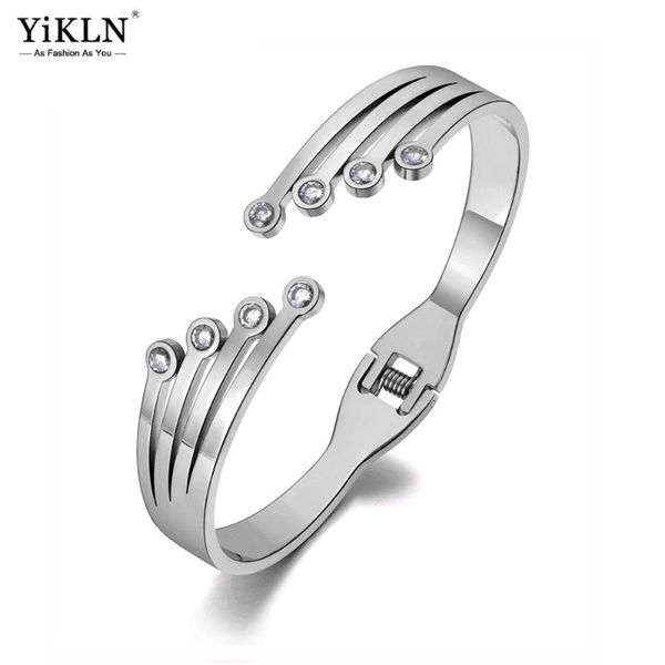 

yikln original design titanium steel mosaic cz crytal hyperbole bracelets bangle for women trendy rose gold open yb19150, Black