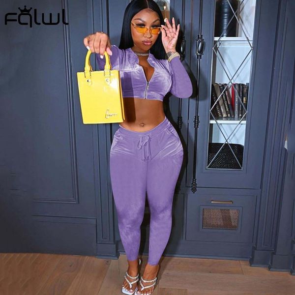 

senior luxury 2 fqlwl fall streetwear two piece set velvet tracksuit women outfits long sleeve crop skinny pants suits pink matching setsthe, Gray