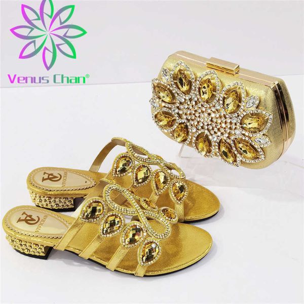 

shoes and bag set gold color african matching shoe and bag set decorated with nigerian shoes and bag set for women 210624, Black