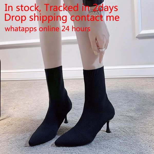 

boots drop 2021 autumn high heel women's shoes pointed toe stiletto black stretch thin socks marti sexy