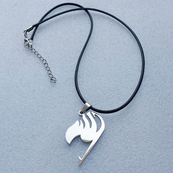 

pendant necklaces stainless steel necklace fairy tail logo with black rope o-chain fashion girls jewelry, Silver