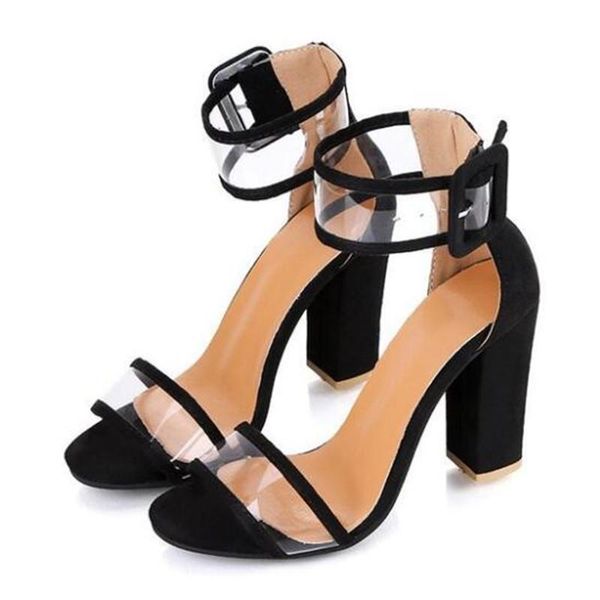 

thick heel open toe sandals hollow buckle high women zapatos de mujer women's platform shoes, Black