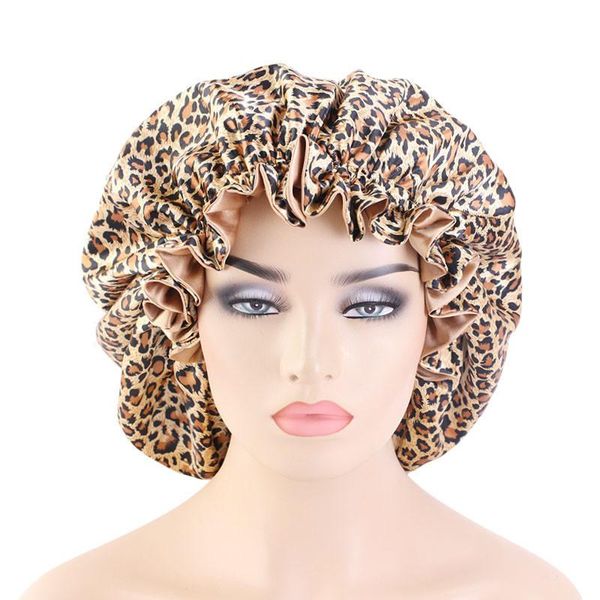 

beanie/skull caps african female ruffle double layer satin lined hair bonnet muslim women headwrap home hat silky sleep large size tb-154, Blue;gray