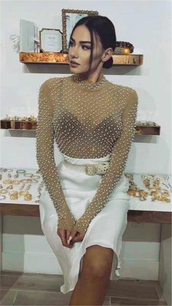 

women's jumpsuits & rompers hoght quality fashion long sleeve pearl khaki women bodysuit celebrity designer beachwear swiming, Black;white
