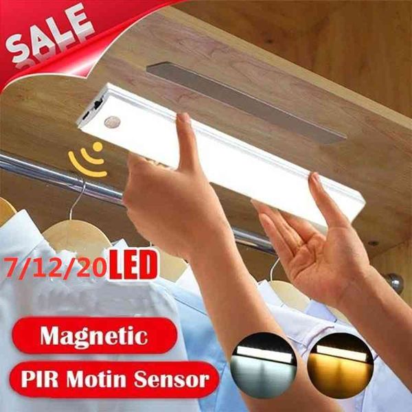 

7/12/20 leds pir motion sensor wireless usb rechargeable closet cabinet night light portable infrared induction lamp