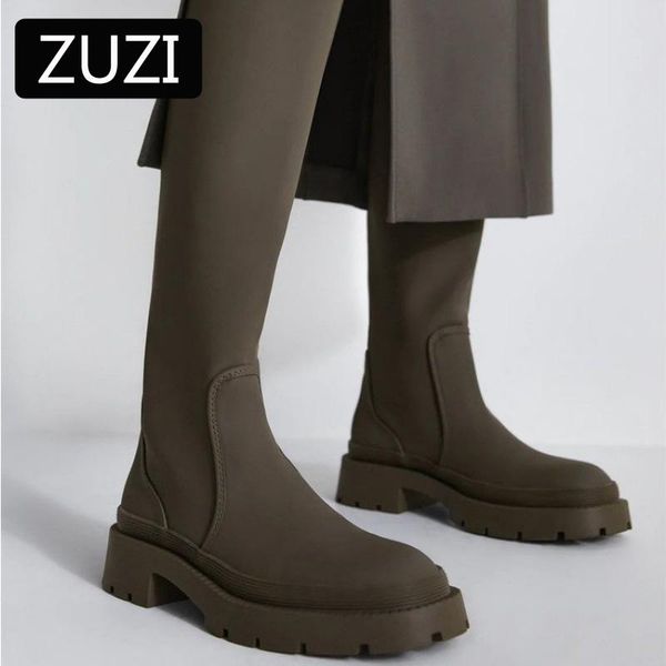 

boots zuzi women's long 2021 round head thin knee-length autumn and winter thick-soled high-knight, Black