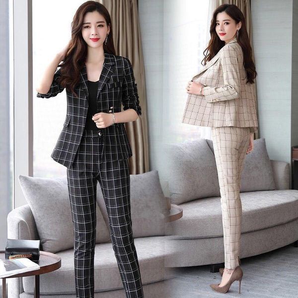 

women's two piece pants 2021 spring autumn women two-piece set female vintage office single button blazer ladies elastic high waist sui, White