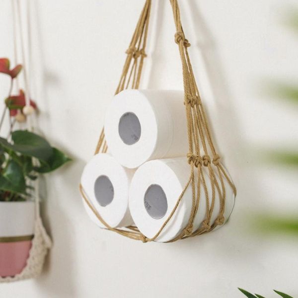 

toilet paper holders nordic hanging cotton rope roll holder magazine books home el storage pocket rack space-saving