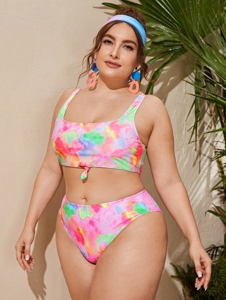 

plus tie dye knot bikini swimsuit p6ze#, Black