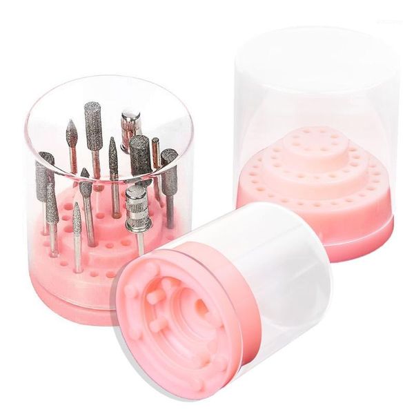 

holes nail drill bit holder display standing with cover manicure storage box1