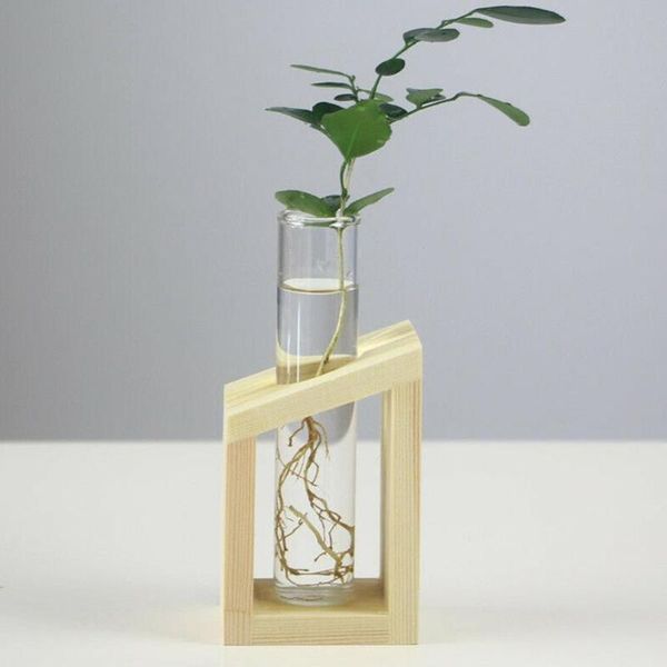 

crystal glass test tube vase in wooden stand flower pots for hydroponic plants garden decoration vases