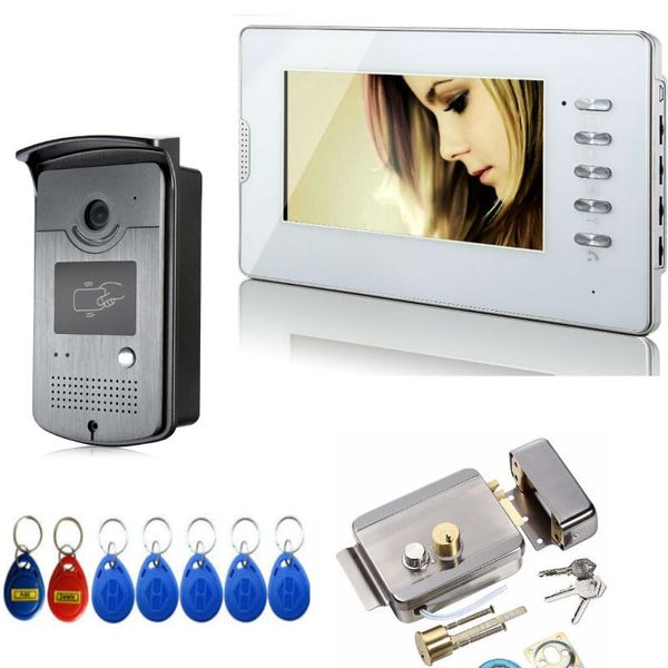 

video door phones 7" rfid phone intercom doorbell metal panel remote unlock night vision camera