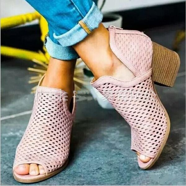 

women sandals 2021 fashion fish mouth shoes high heels woman casual breathable hollow zipper summer dress, Black