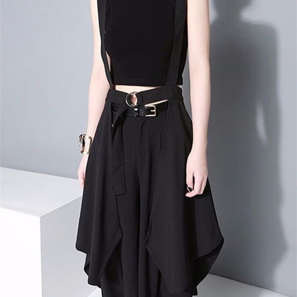 

[eam] spring autumn high waist black bandage irregular suspender half-body skirt women fashion all-match jy932 220312
