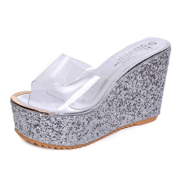 

slippers summer sandals female fashion leisure wears outside the wedge heels fish mouth transparent one ms word is cool procrastinate, Black