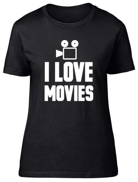

I Love Movies Ladies Womens Fitted T-Shirt, White;black