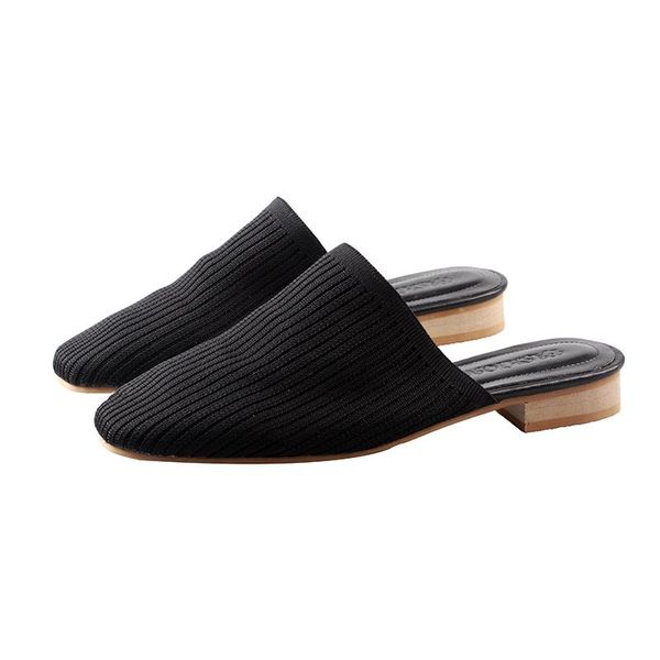 

women's shoes slippers 2021 elastic knitted rough-heeled low-heeled miller, Black