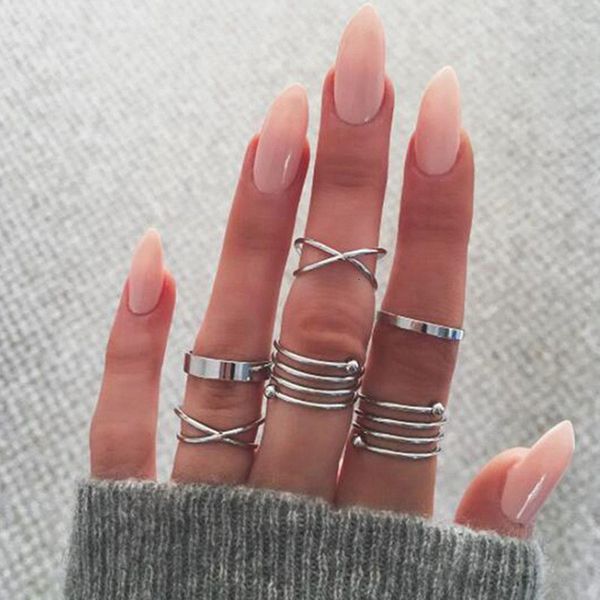 

love ring 6pcs/set bohemian vintage round hollow geometric s for women fashion cross twist open knuckle finger s jewelry, Slivery;golden