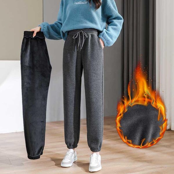 

women's pants & capris winter warm velvet for women gray thickened casual loose sweatpants woman clothes 2021, Black;white