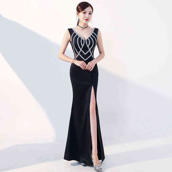 

luxury prom dresses nightclub long shouldered low cut evening slim temperament nightclub overalls hip skirt, Black