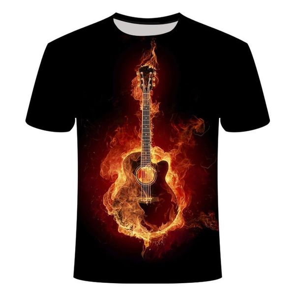 

men's t-shirts summer fashion 3d printing t-shirt music musical note guitar clothing casual style large size small wholesale, White;black
