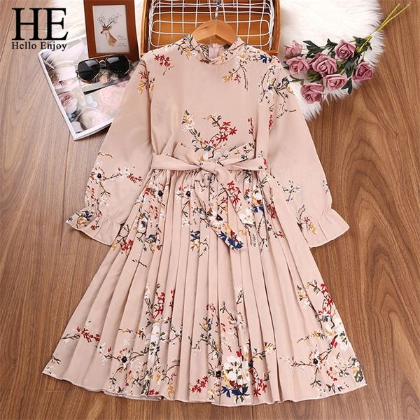 

he hello enjoy girls dress springlong sleeve casual printed flower dresses for princess kids costumes 5 6 7 8 y 220310, Red;yellow