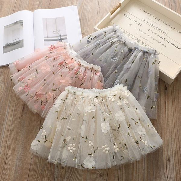 

spring summer children embroidery mesh short flowers skirt skirts, Blue