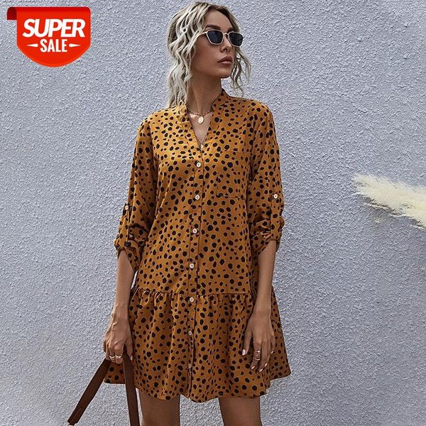

Ladies Ruffles Dot Print V Neck Dress Women Spring Summer 2021 New Fashion Single Breasted Splicing Polka Point A Line Dress #ve9N, White;black